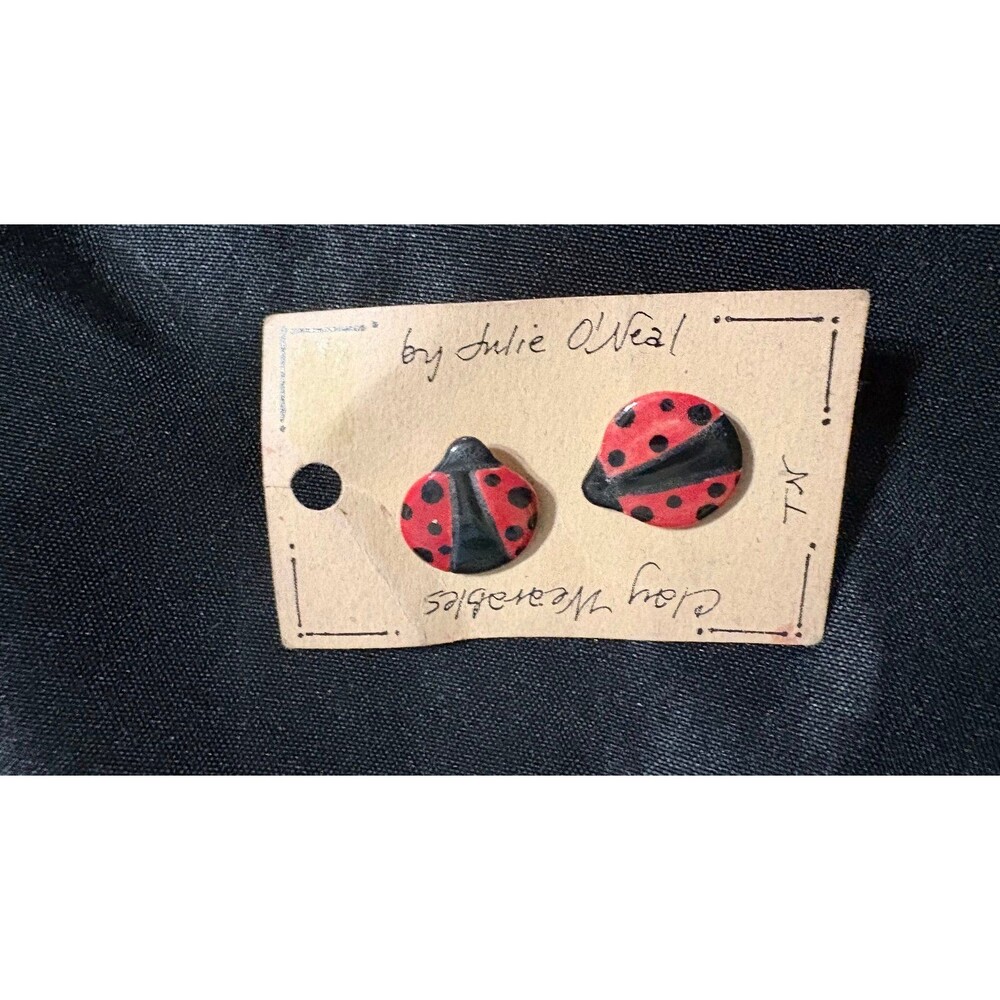 Vintage Ladybird polymer clay stud earrings by Julie O'Neal